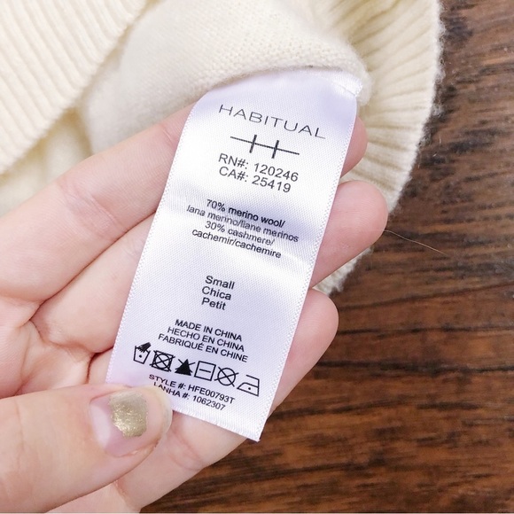 Habitual • Sora Sweater merino wool cashmere knit ivory cream soft pullover - Picture 6 of 11